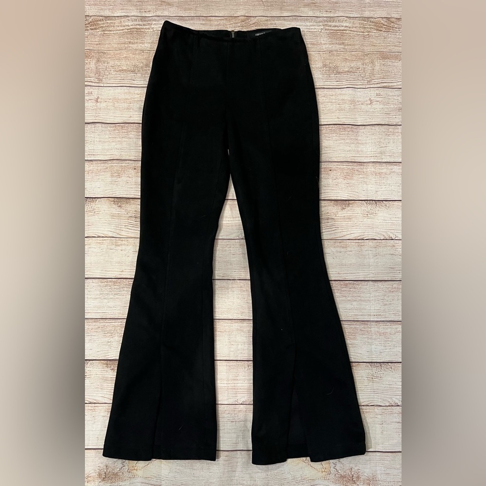 Forever 21 Faux Swede Black Flare Bottom Stretch Pants Size XS